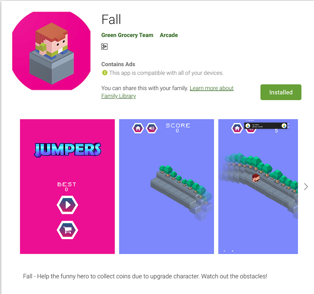 Google Play Store information about the Fall app