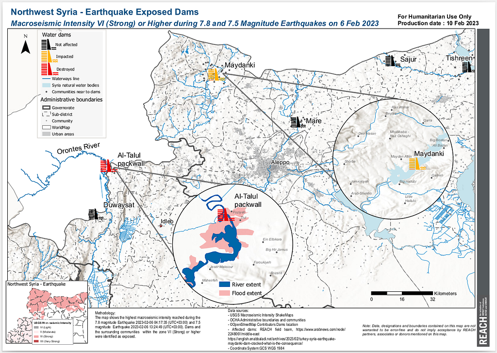 Map from REACH: Northwest Syria — Earthquake Exposed Dams