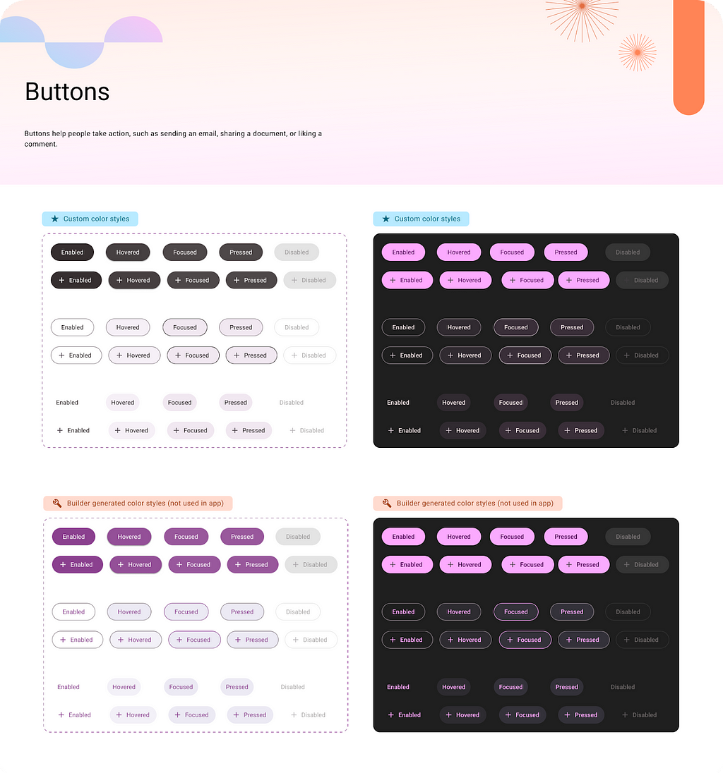 Image of the button components from the Now in Android design file