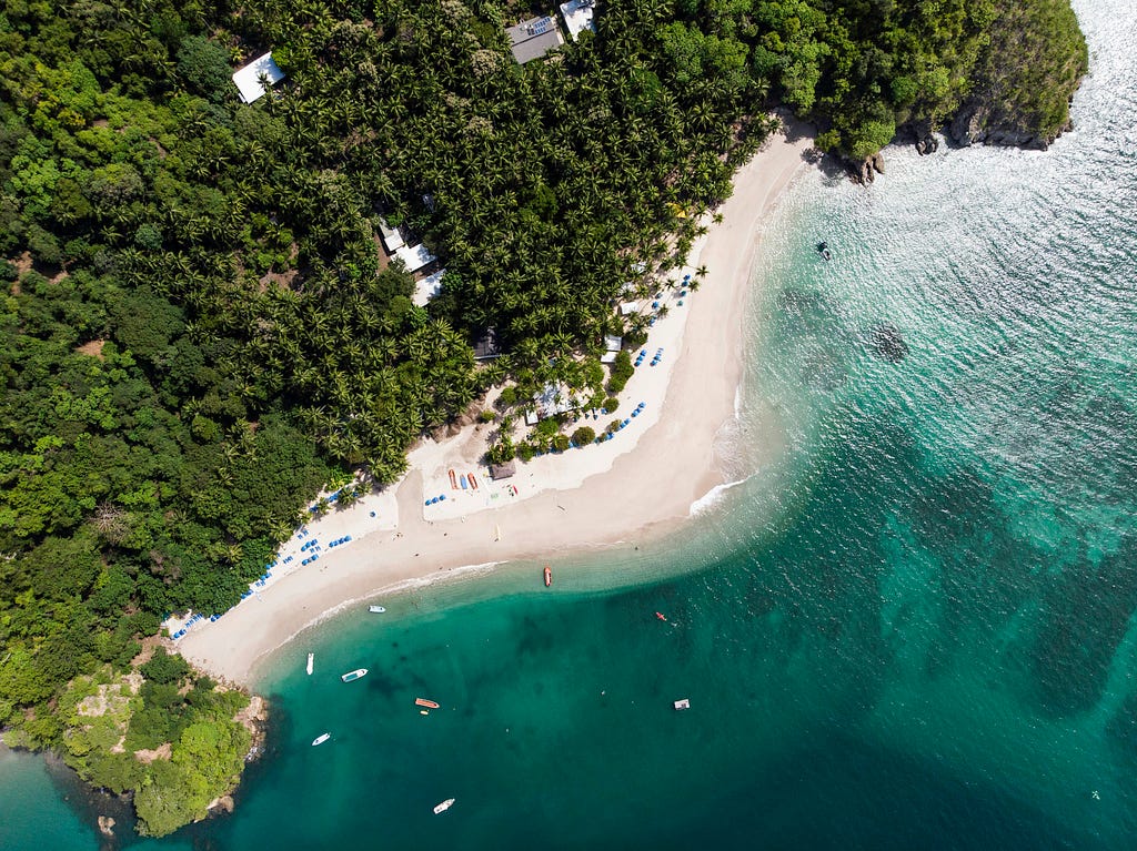 Picture from above of a beach in Costa Rica