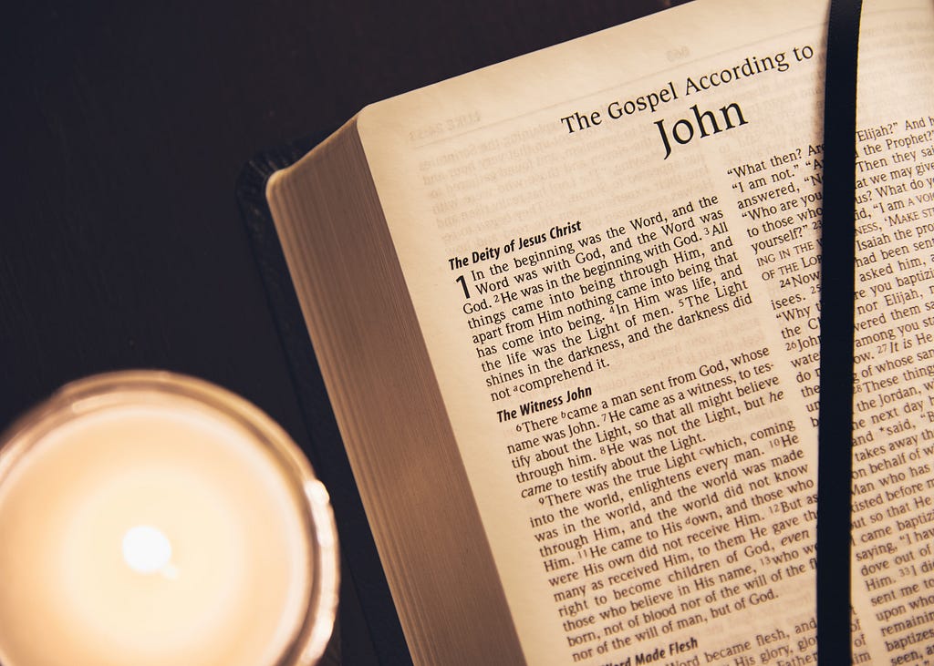 A Bible opened to the Gospel of John