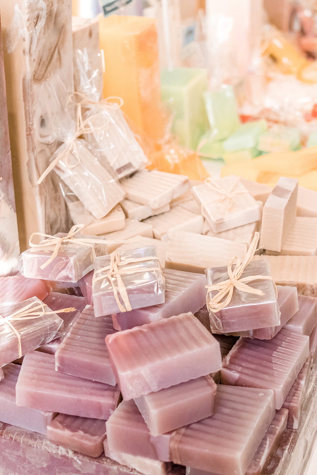 all natural soap bars on display at Saavy Naturals