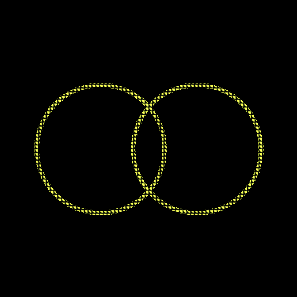 Illustration: two circles like a venn diagram on black background.
