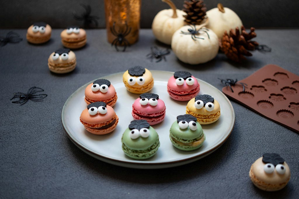An image of a plate filled with Halloween treats