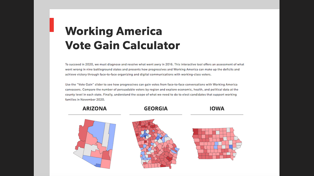 AFL-CIO Working America visualization of vote gains for the 2020 election.