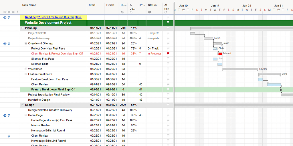 Smartsheet planner for project managers