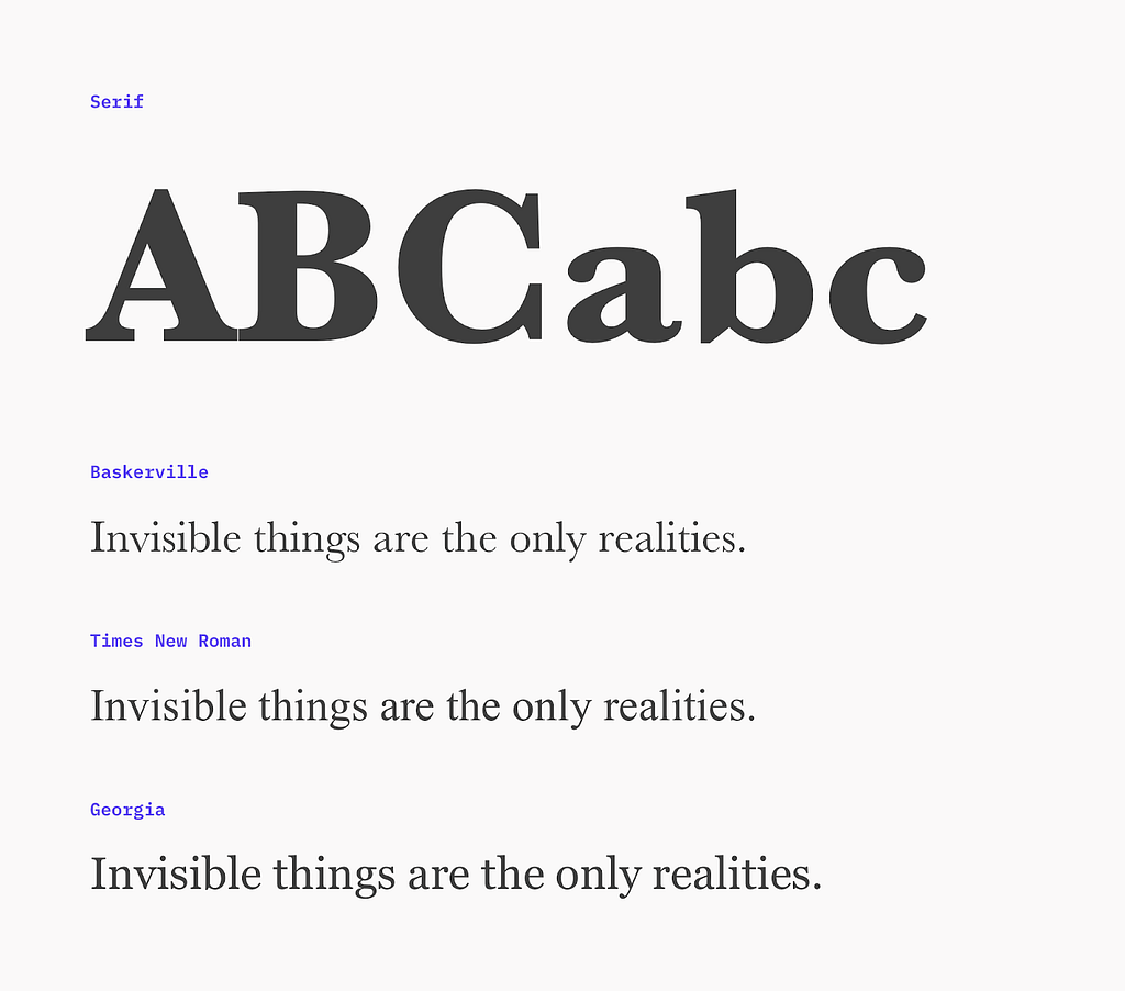 Font examples for Serif