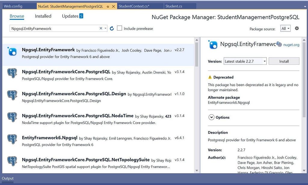 Install the Nuget package Npgsql.EntityFramework