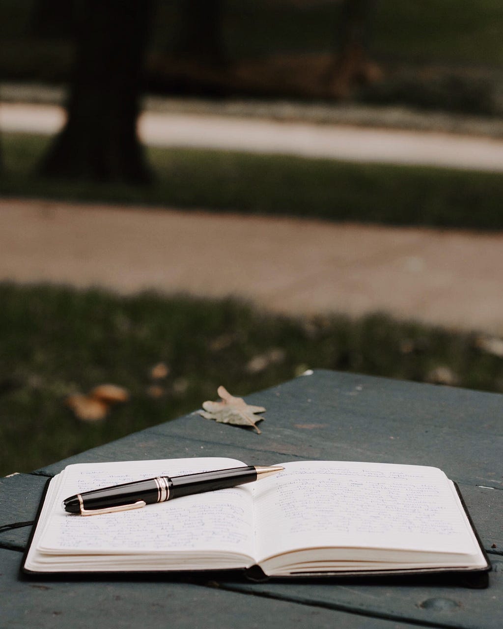 Personal journal kept on a wooden seat