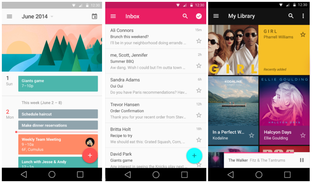 The new Material designed Calendar, Gmail and Google Play Music app.  