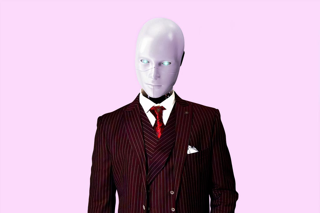 An android wearing a suit.