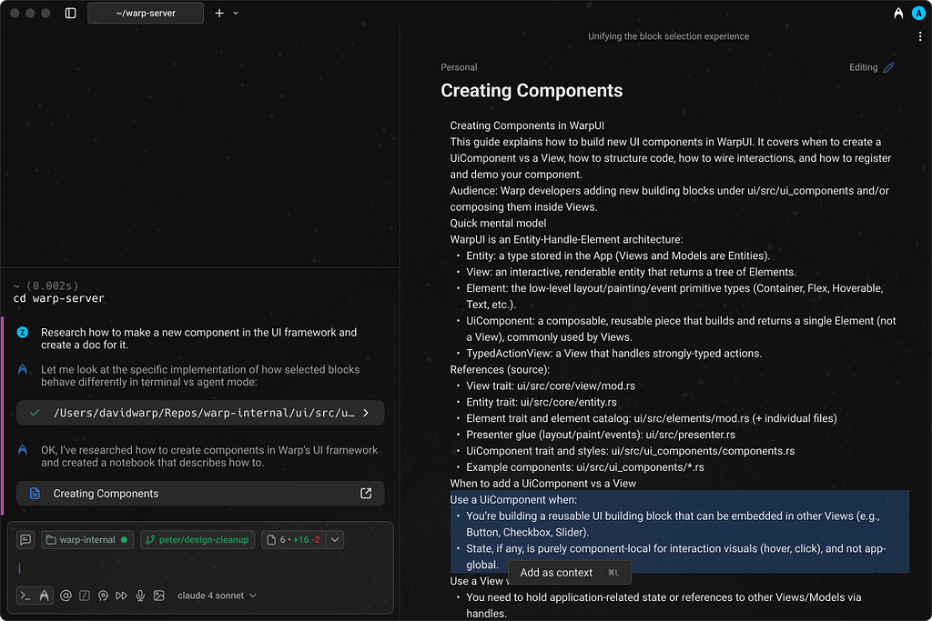 Supercharged planning example in Warp. Image from Warp.dev