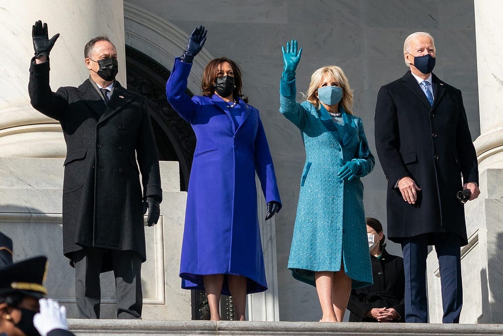 President-elect Joe Biden, Dr. Jill Biden, Vice President-elect Kamala Harris and Mr. Doug Emhoff arrive at the U.S. Capitol in Washington, D.C. on Jan. 20, 2021.