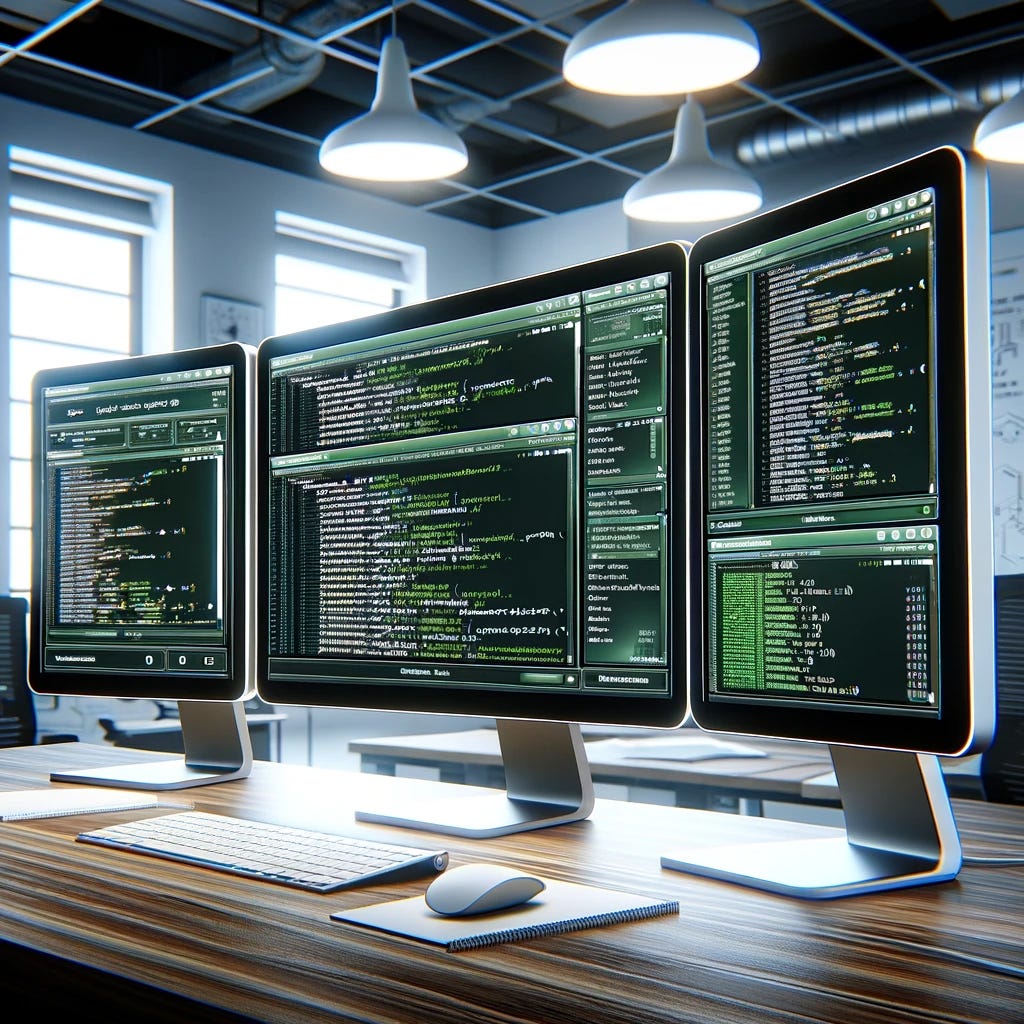 Computer screens depicting code.