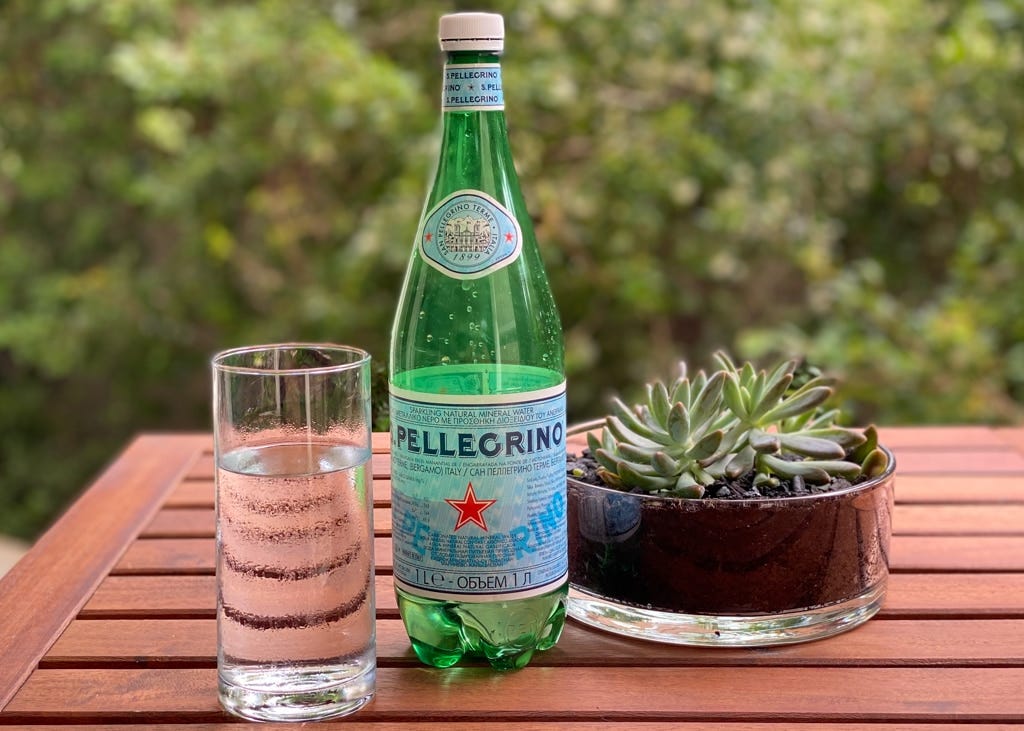 Wine & Whiskey replaced with San Pellegrino