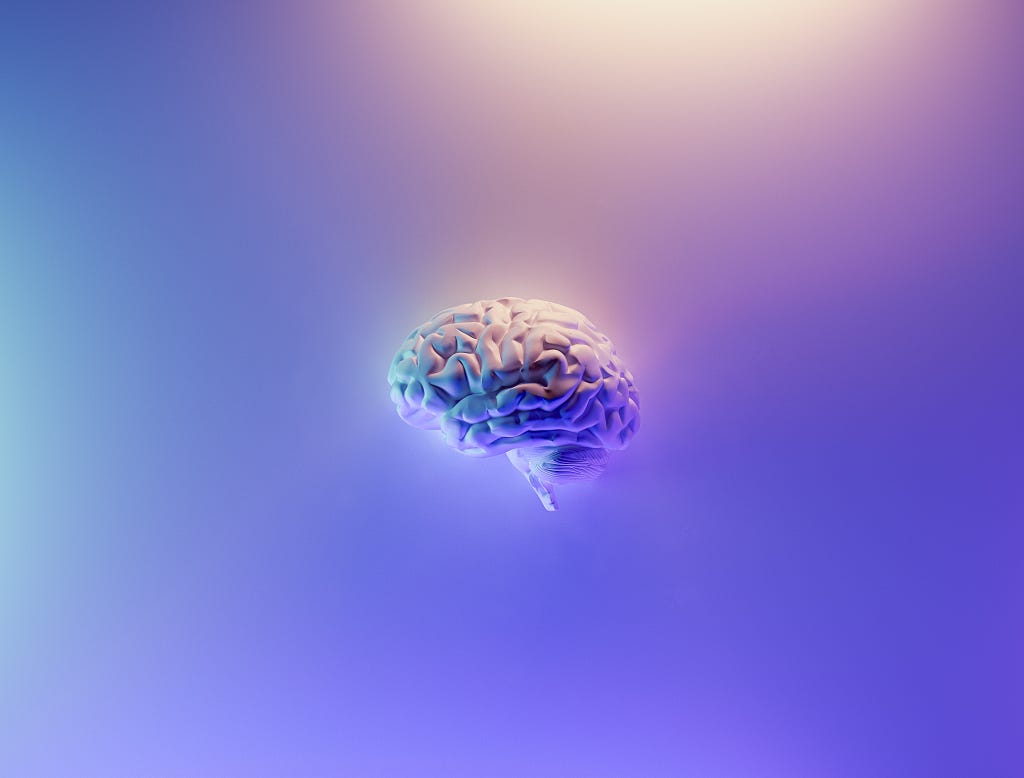 Illustration of a human brain with an purple and blue background