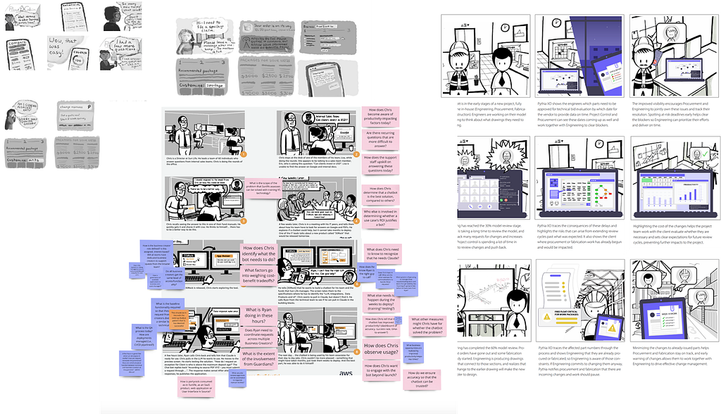 Low-fidelity storyboards with sticky notes