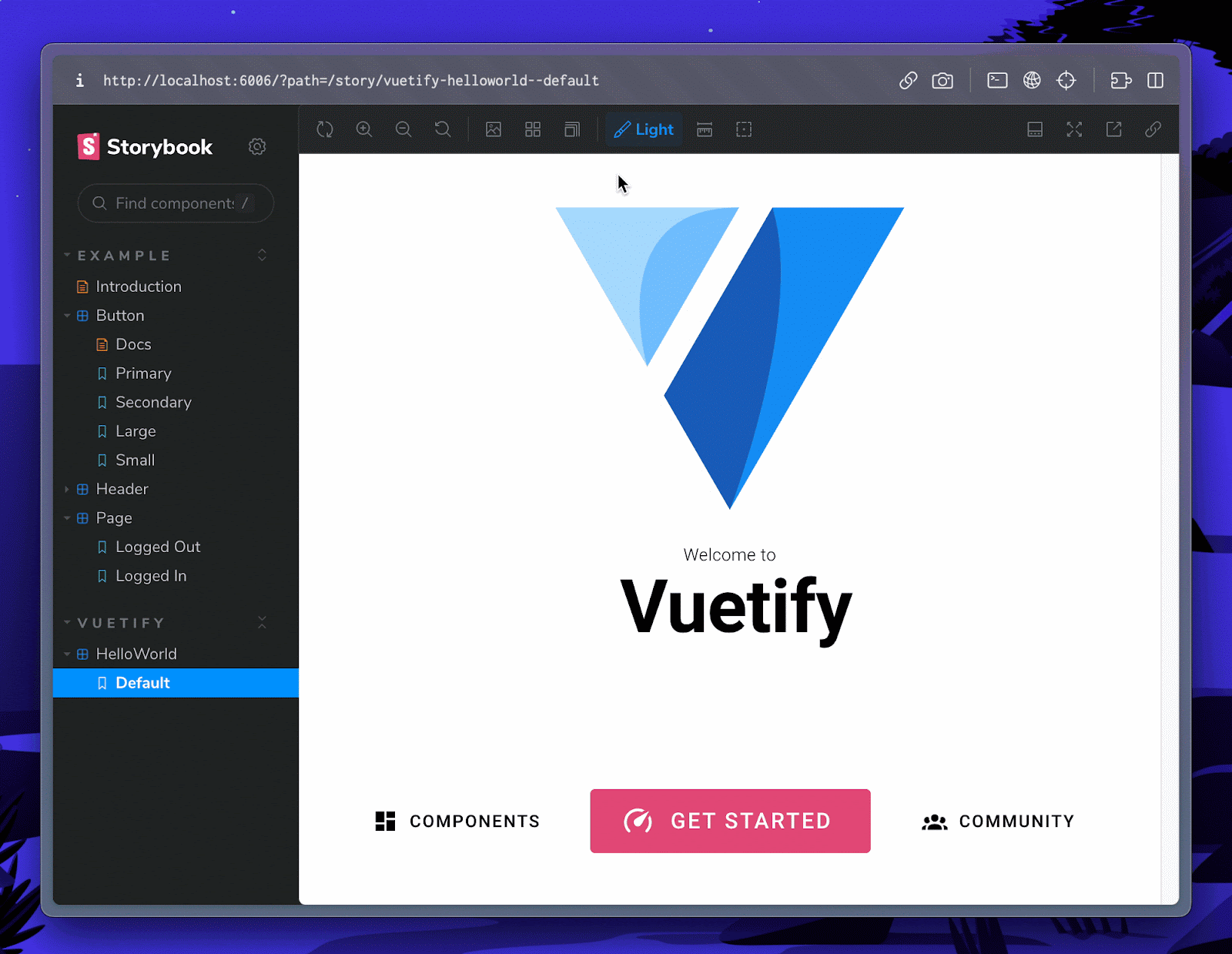 Switching from light theme to dark theme for Vuetify components in Storybook