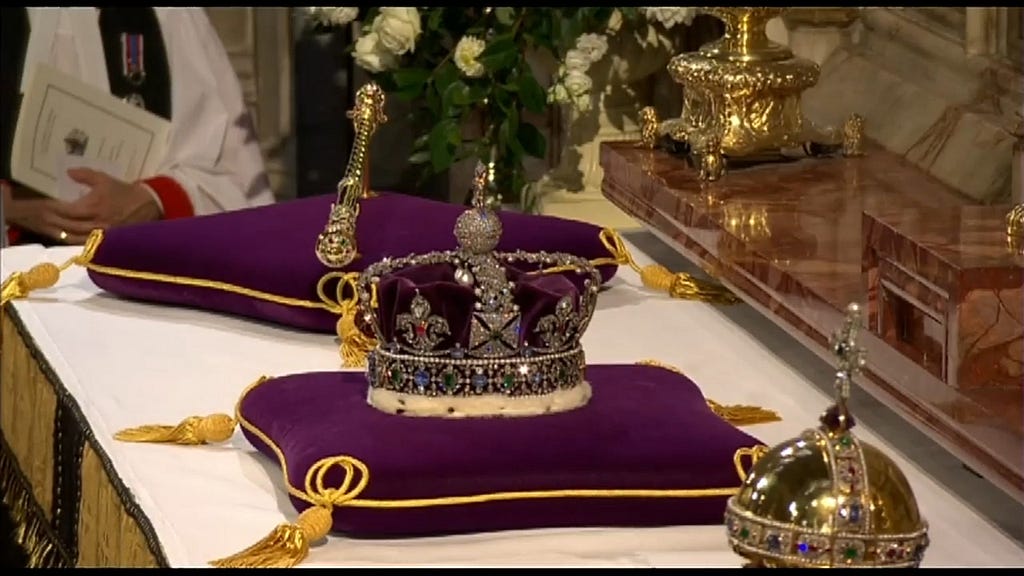 The Queen’s Crown is placed on the Altar at St George’s Chapel, Windsor