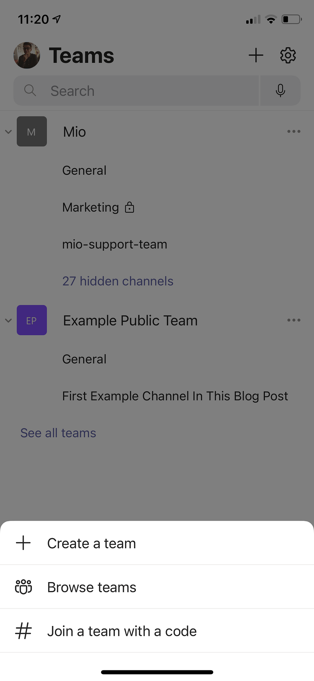 How do you create a team on Microsoft Teams on iPhone?