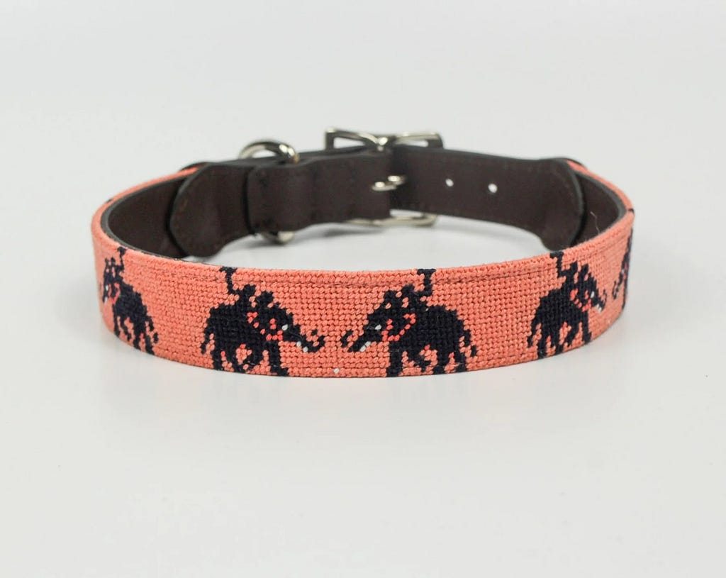 Elephant Polo Needlepoint Dog Collar from Hook Polo