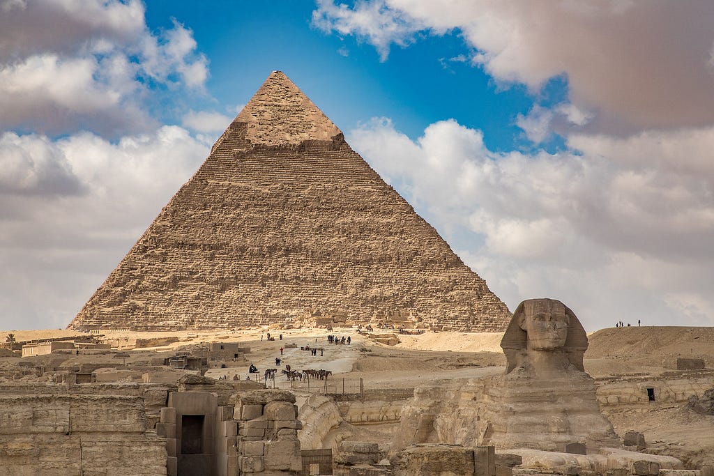 Photo of the Great Sphinx of Giza Guarding the Pyramids