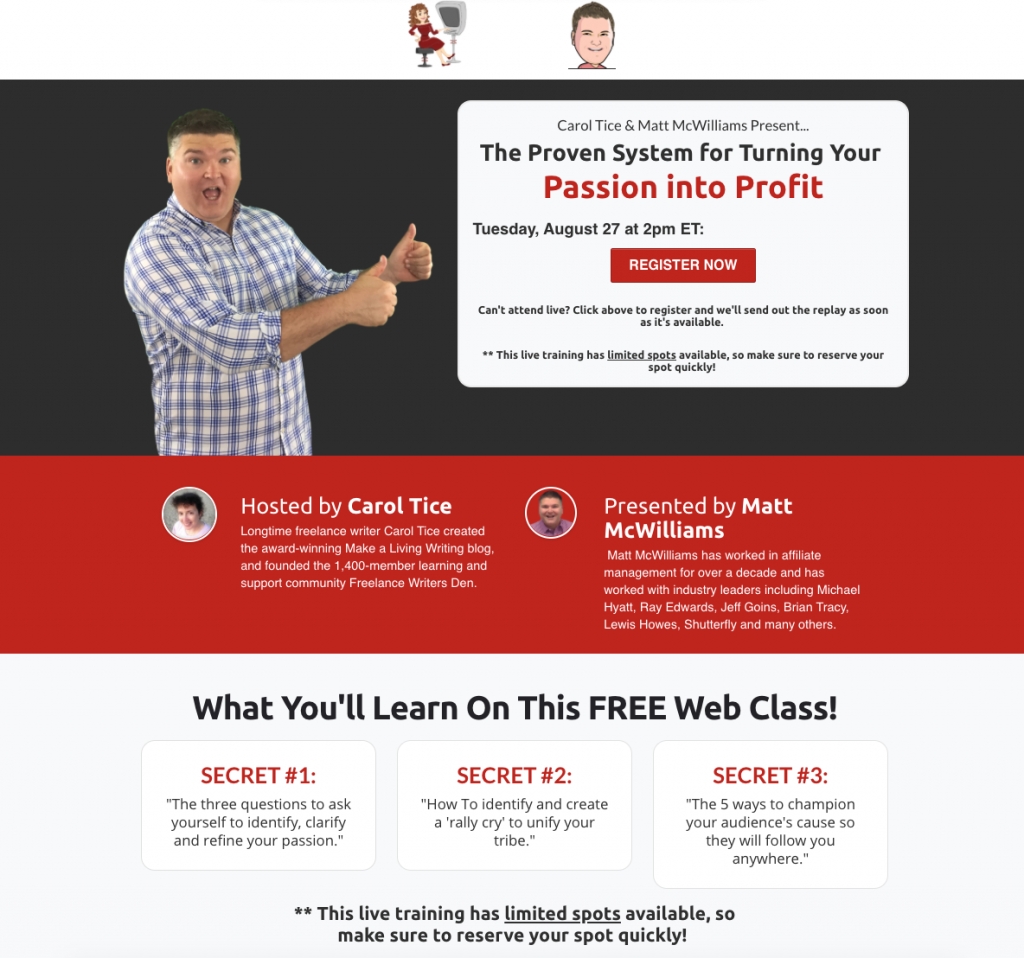 Passion Into Profit has a great webinar registration form