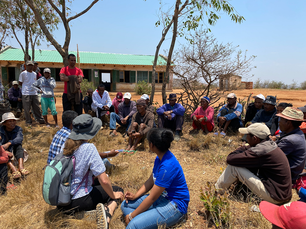 Stephie (middle) participating in a focus group to return results from the study in the central highlands of Madagascar.