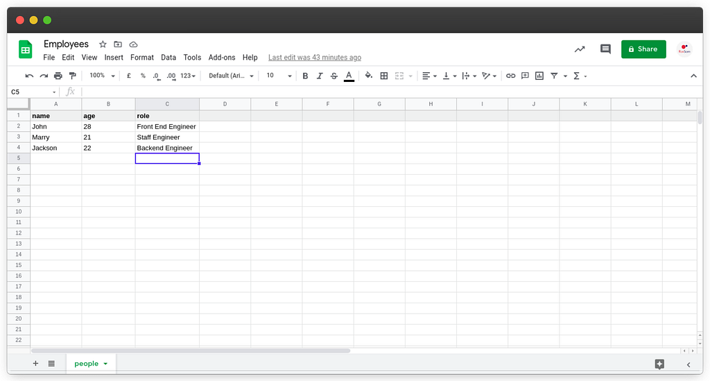 Format for Google Spreadsheet