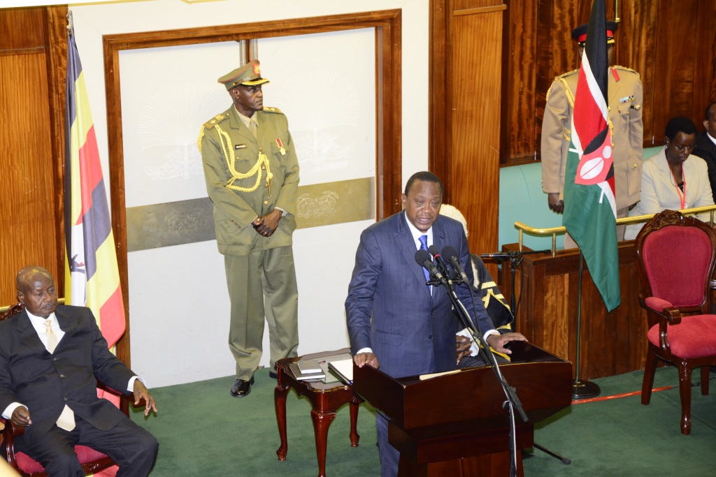 Uhuru Kenyatta addressing the Parliament of Uganda 
