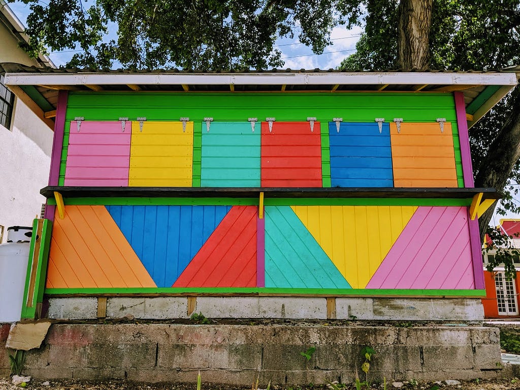 beach shack in rainbow colors