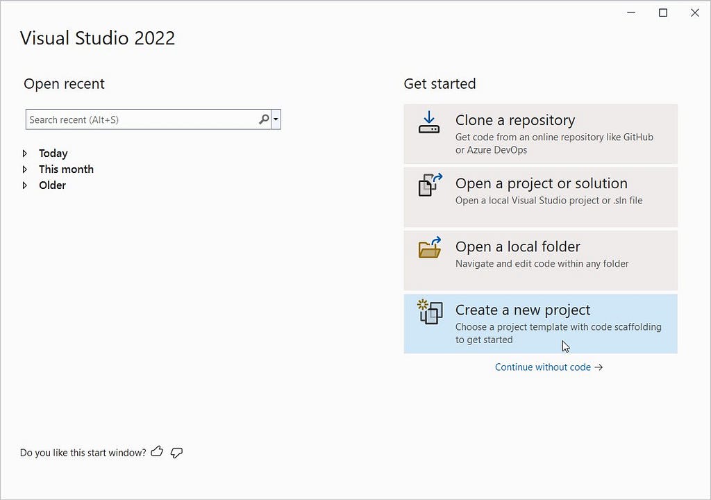Create a new project in Visual Studio.