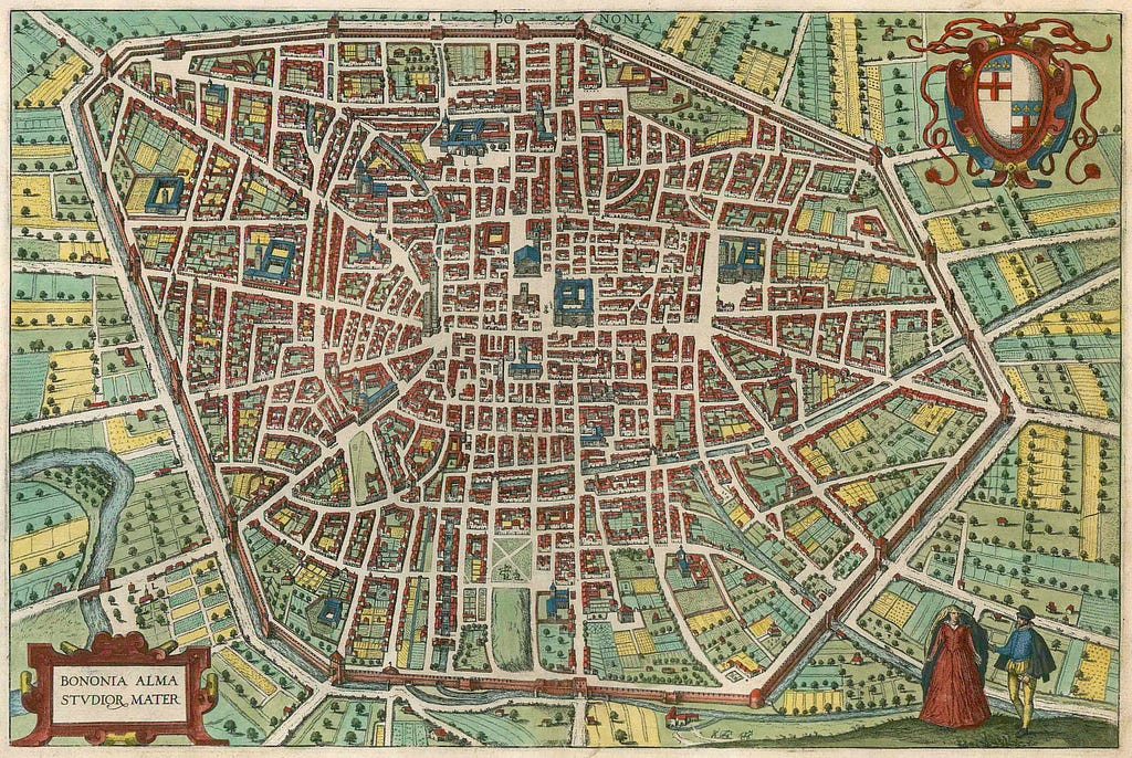 Antique map of Bologna — Hogenberg, Braun 1590 ca.