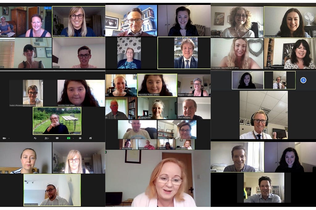 Photo collage of screenshots from 9 of the virtual meetings.