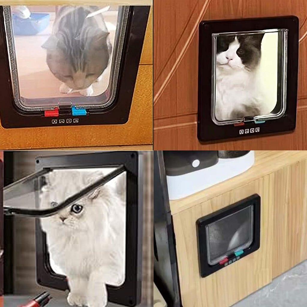 Tibeoyad Chatière révolutionnaire pour chat - Fermeture magnétique à 4 voies de qualité supérieure - Confortable et facile à installer - Porte en bois - Porte intérieure Upvc - Murs en brique