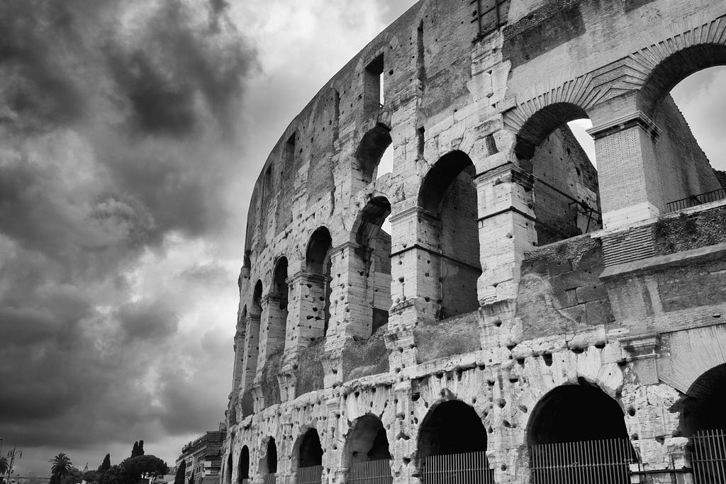 Clouds build up around the colosseum