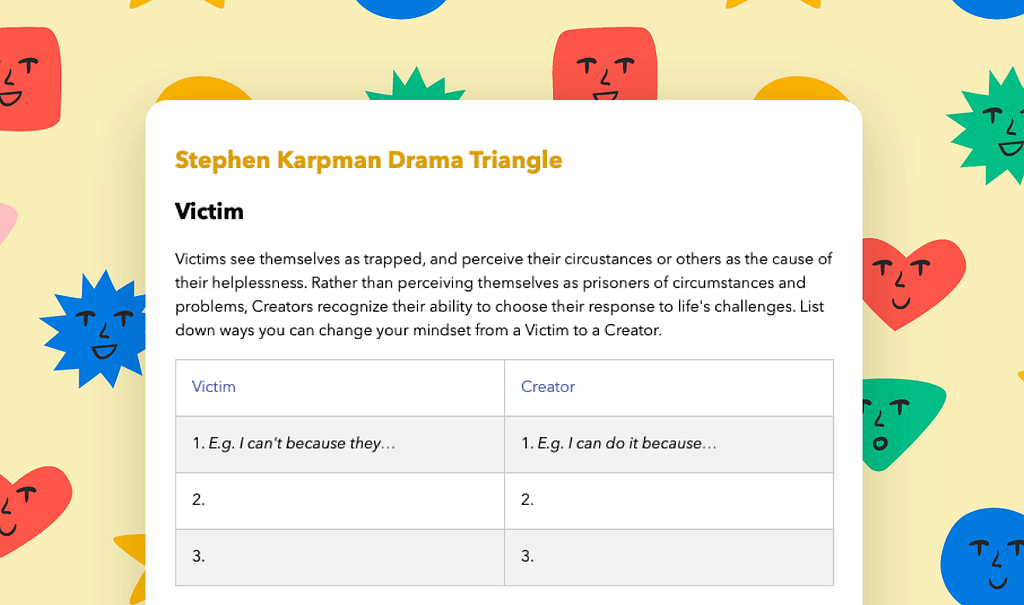 Journey’s Drama Triangle template can help you shift your perspective, actions, and responses.