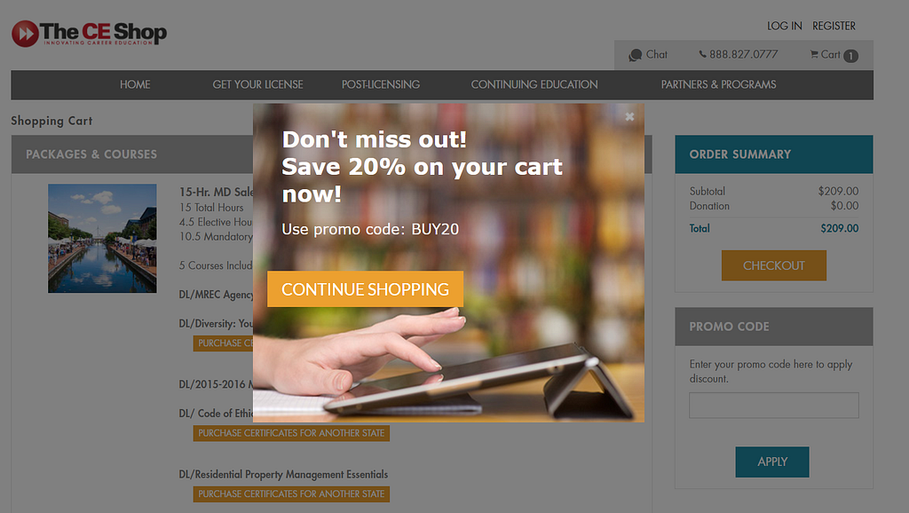 cart abandonment popup example 2