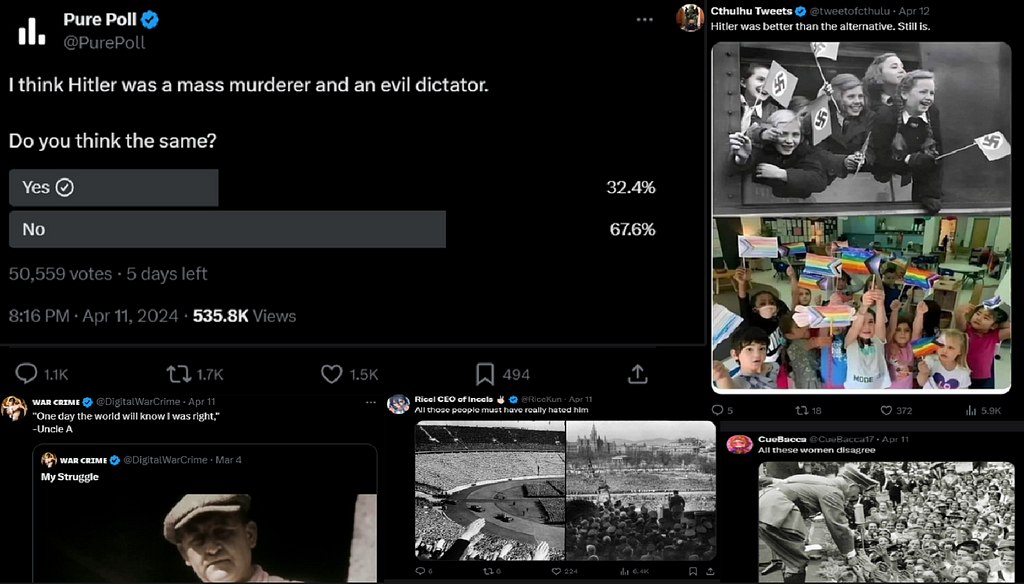 Images from Twitter poll about Hitler and pro-Hitler comments