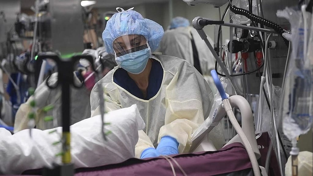 An intensive care nurse in full PPE at work in New York City.