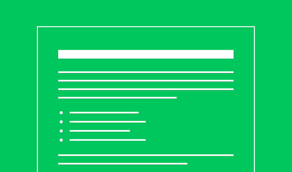 Fundo verde com uma ilustração em contorno branco simulando um documento