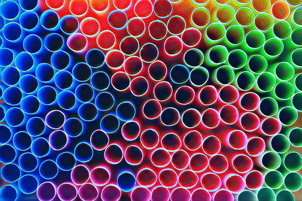 A lineup of colourful plastic straws