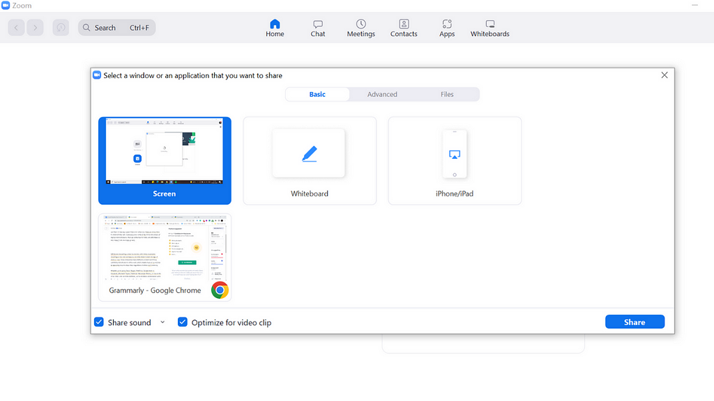 Screen sharing in Zoom