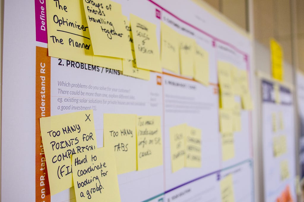 A white board covered with post it notes for project planning