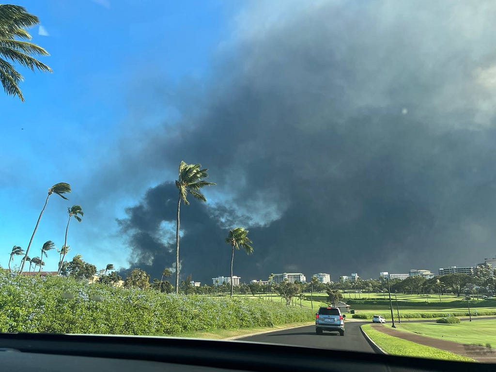 Maui — Smoke from Lahaina Fire (from Kaanapali)