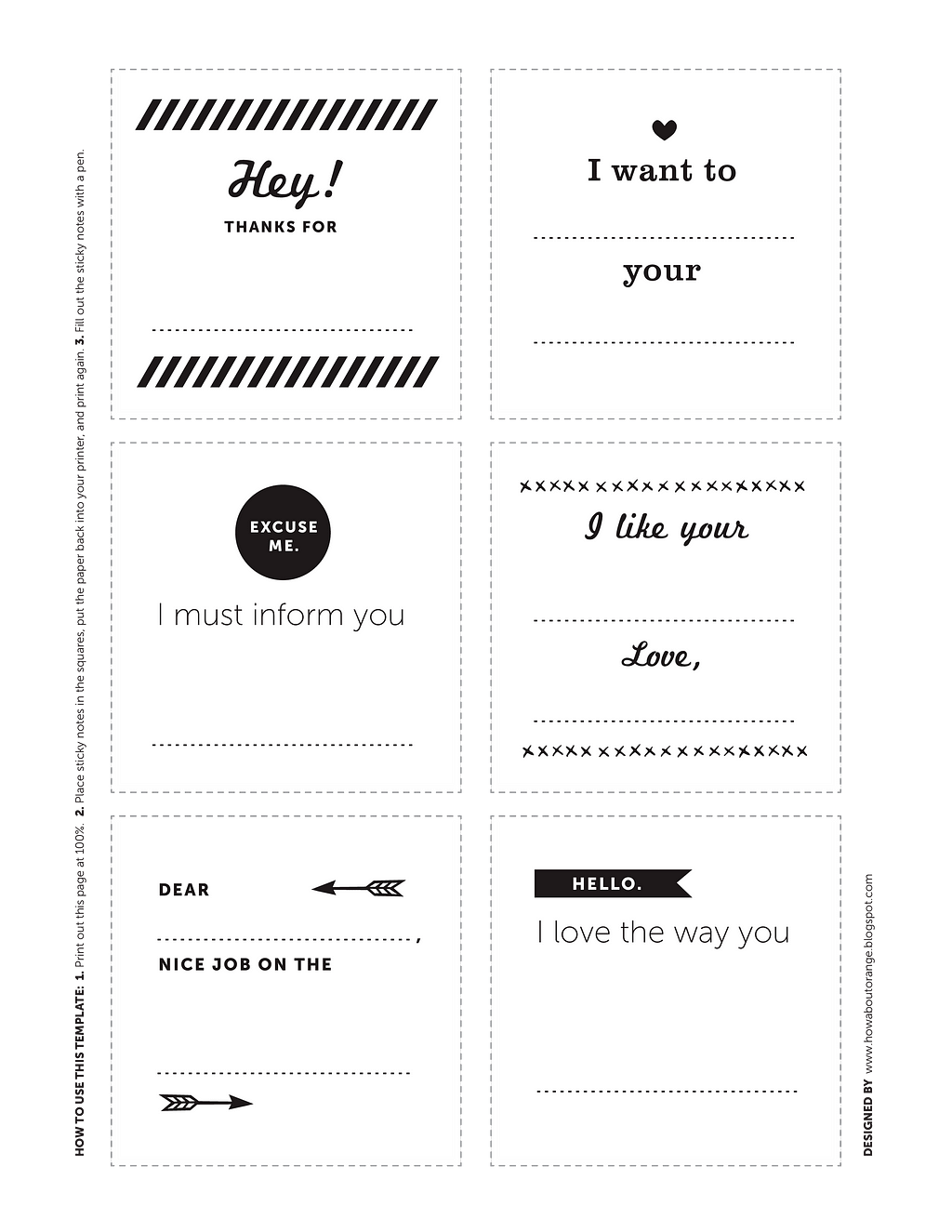 Printable Sticky Notes Templates at
