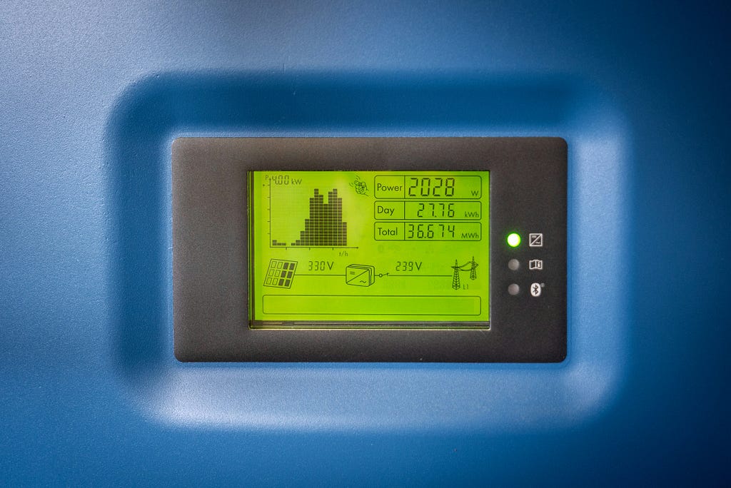 Images of energy monitoring devices displaying daily power consumption