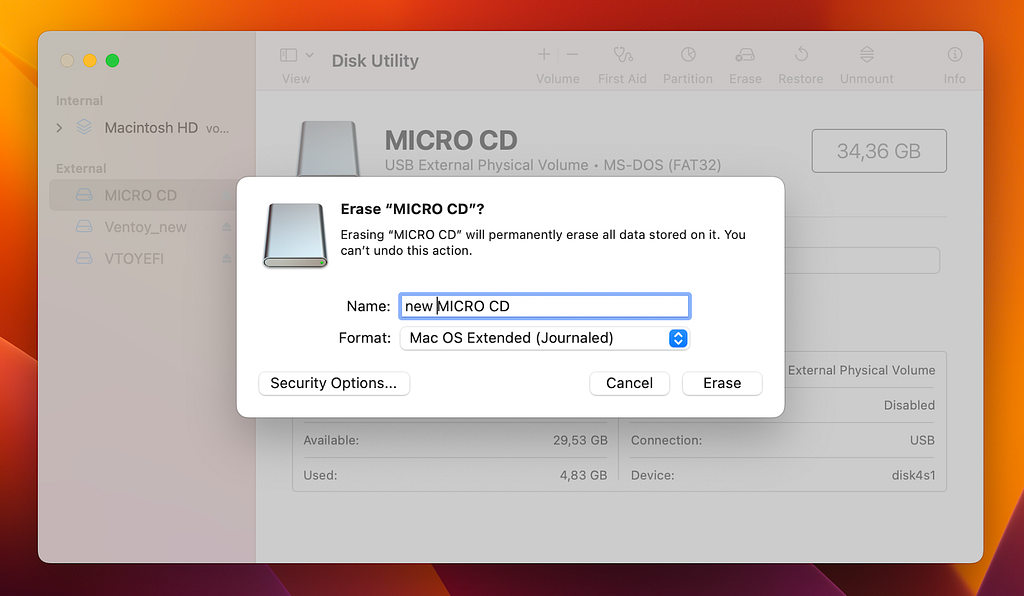 Erase your SD card in Disk Utility