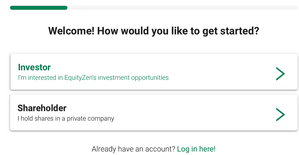 EquityZen — Screen of choosing investor or shareholder status
