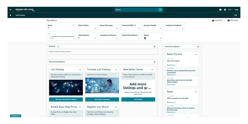 Screenshot of Amazon Seller Central